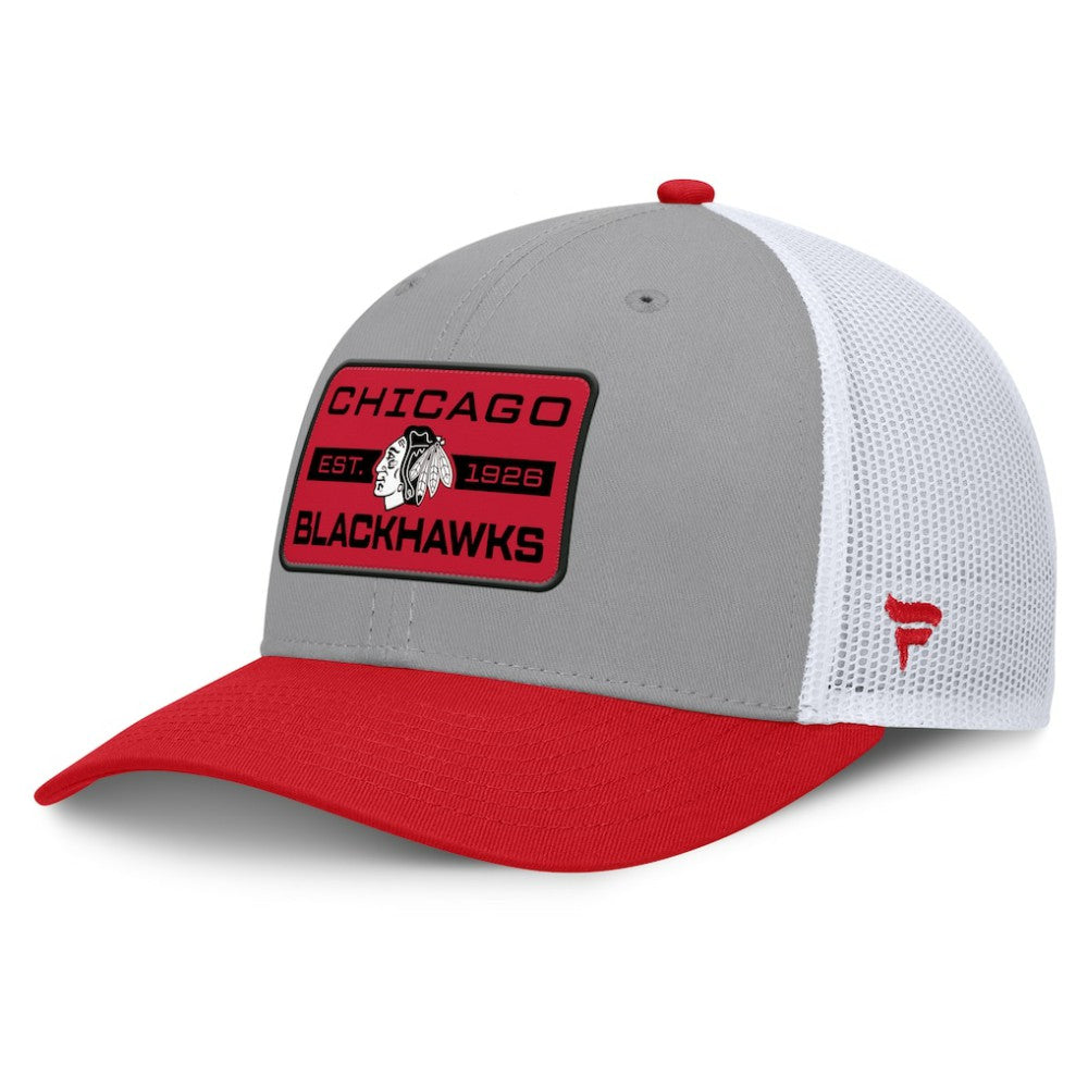 NHL Gray/Red Chicago Blackhawks Fanatics Fundamental Adapt Trucker Adjustable Hat
