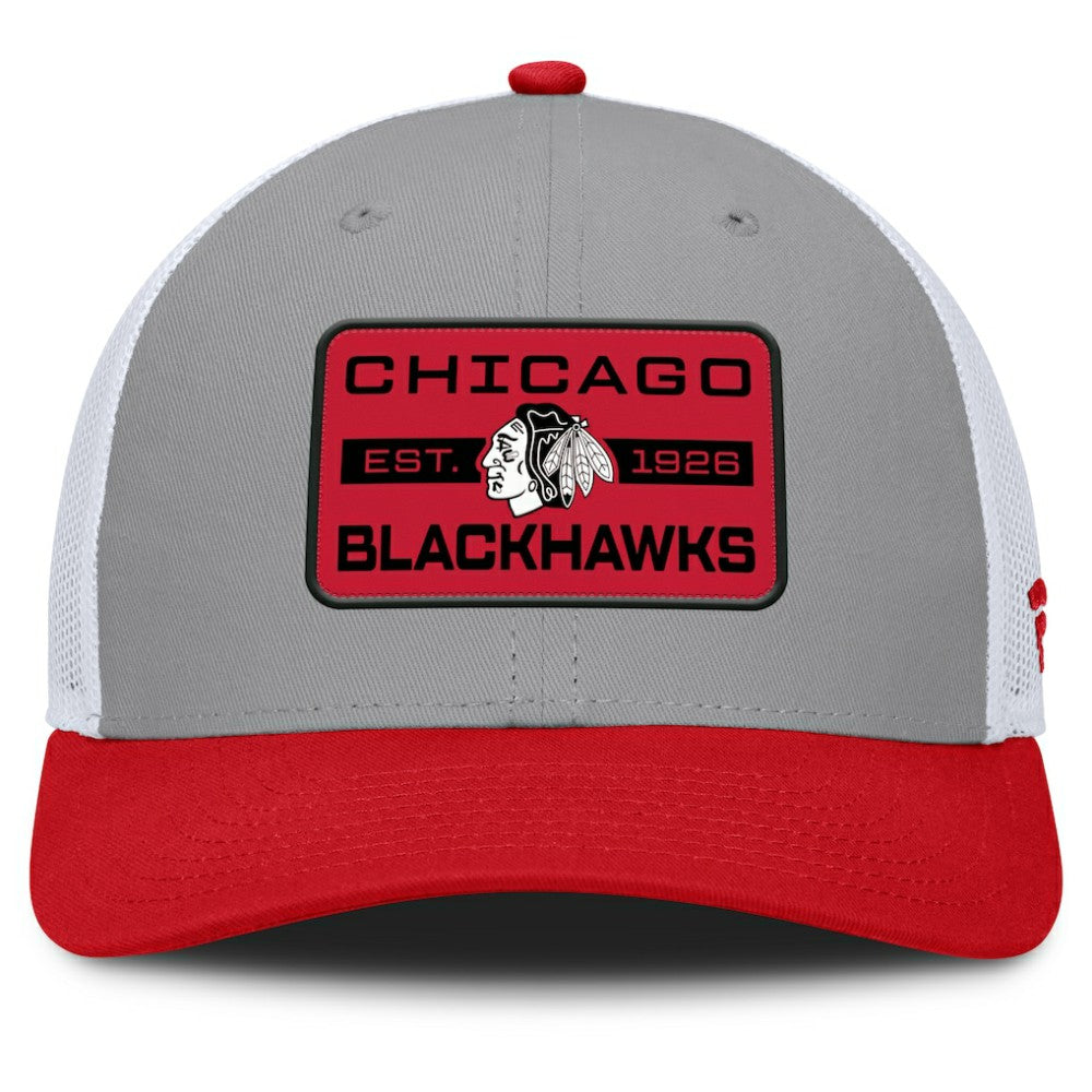 NHL Gray/Red Chicago Blackhawks Fanatics Fundamental Adapt Trucker Adjustable Hat