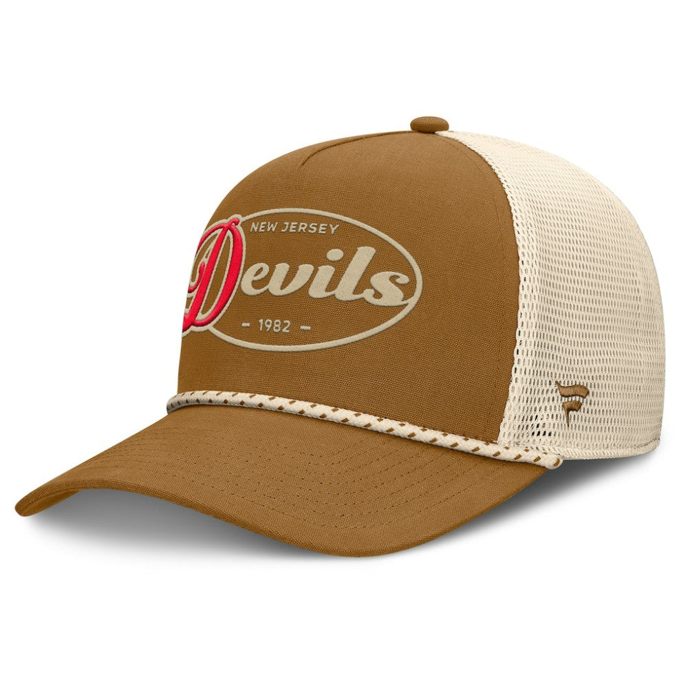 NHL Brown/Cream New Jersey Devils Fanatics Heritage Fetch A-Frame Trucker Adjustable Hat