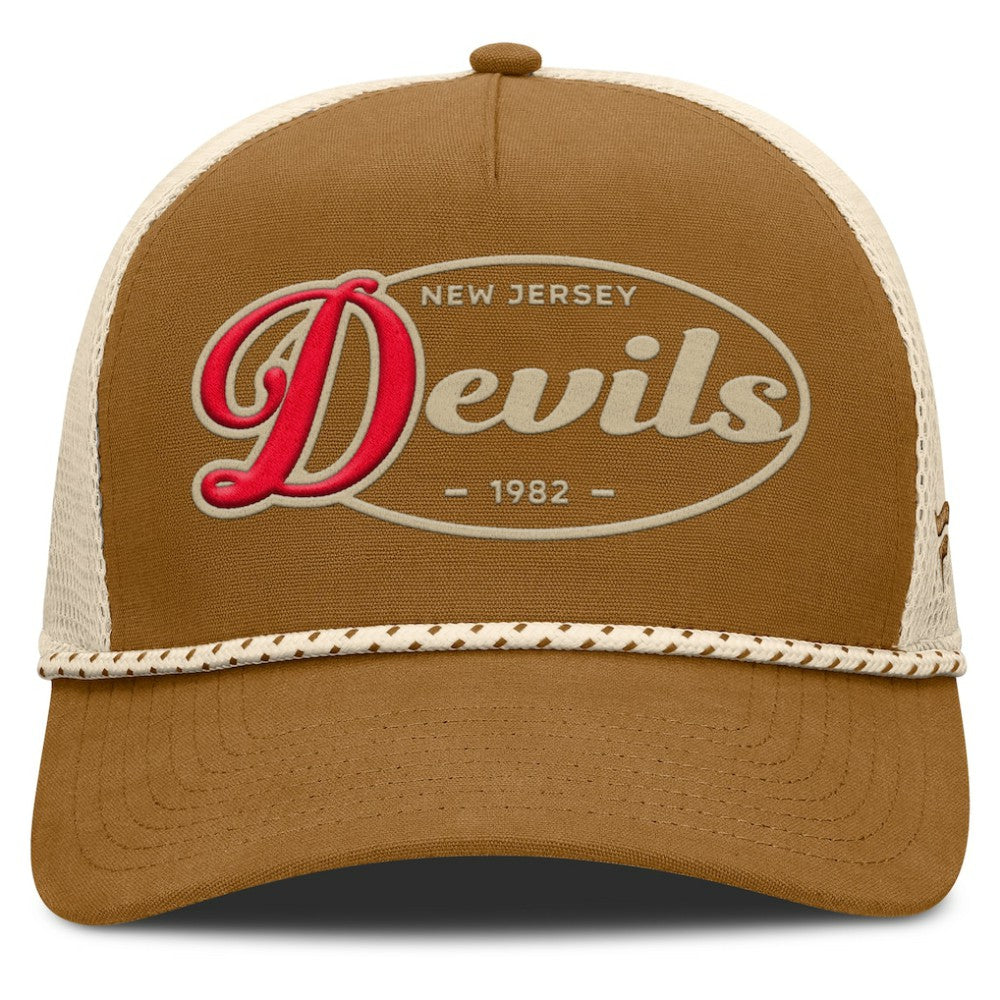 NHL Brown/Cream New Jersey Devils Fanatics Heritage Fetch A-Frame Trucker Adjustable Hat