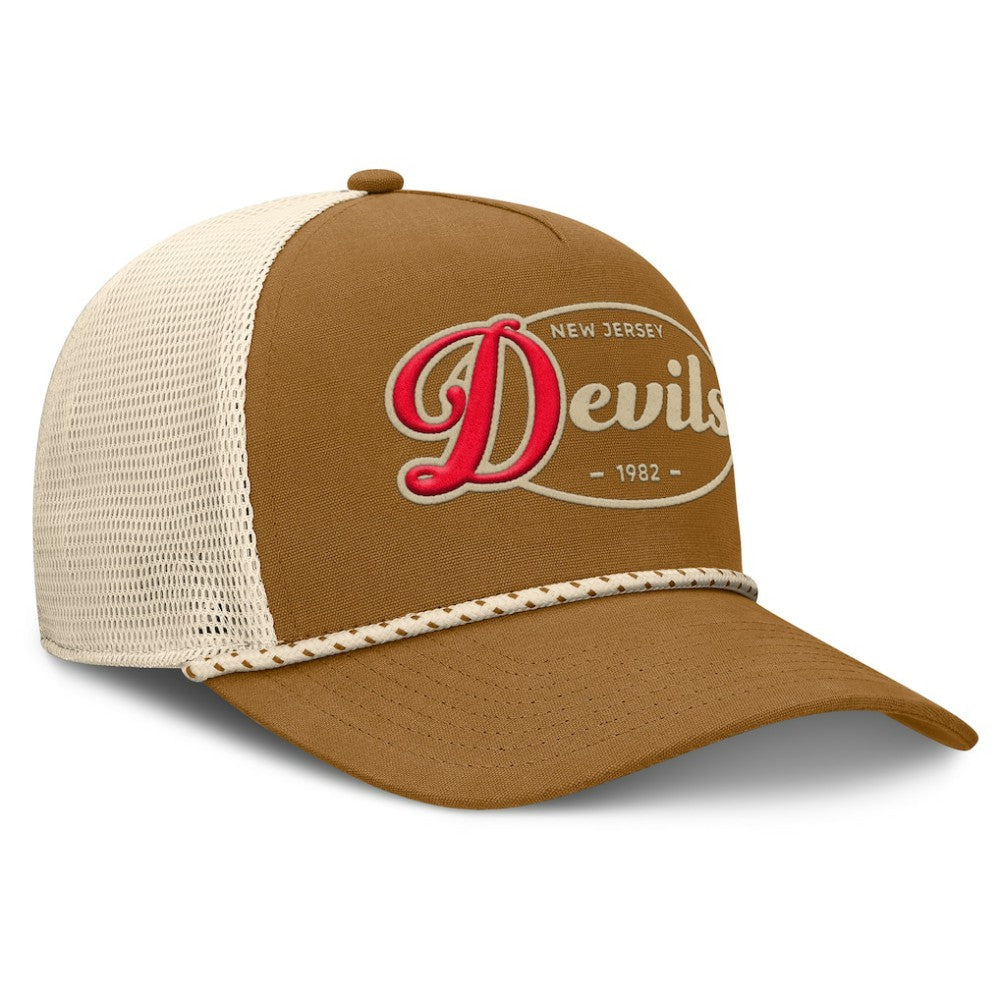 NHL Brown/Cream New Jersey Devils Fanatics Heritage Fetch A-Frame Trucker Adjustable Hat