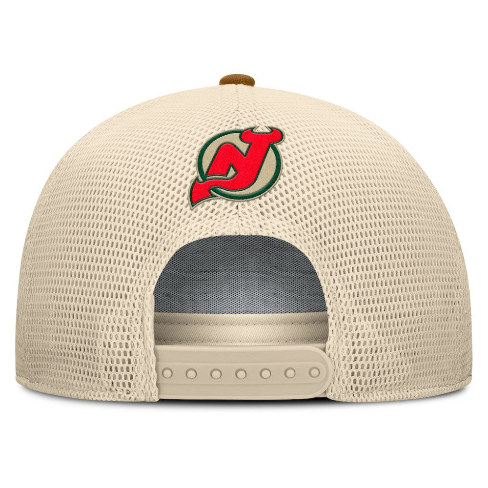 NHL Brown/Cream New Jersey Devils Fanatics Heritage Fetch A-Frame Trucker Adjustable Hat