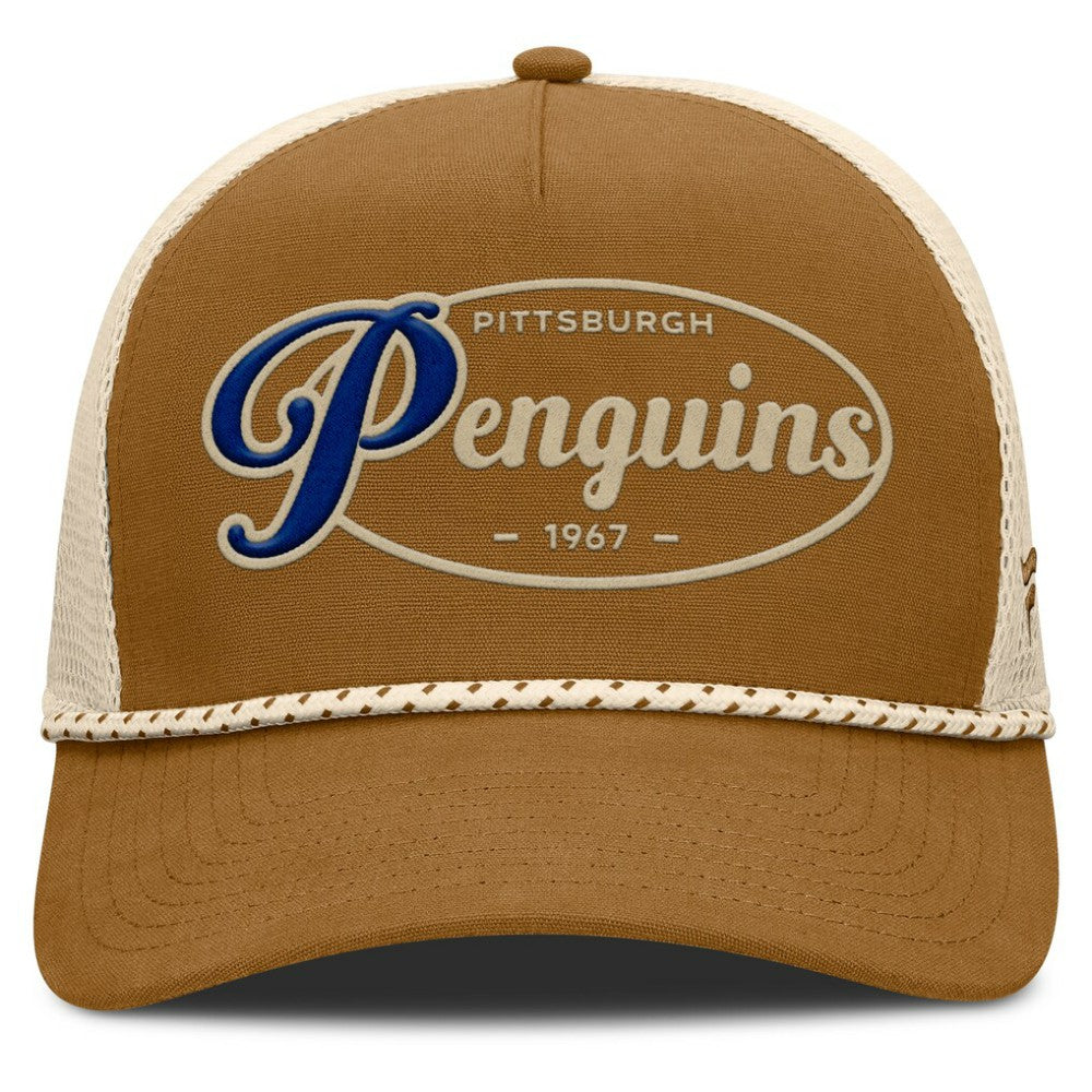 NHL Brown/Cream Pittsburgh Penguins Fanatics Heritage Fetch A-Frame Trucker Adjustable Hat