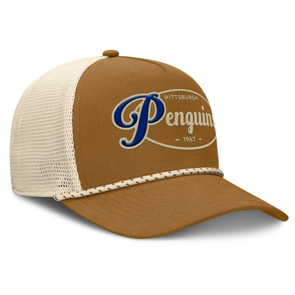 NHL Brown/Cream Pittsburgh Penguins Fanatics Heritage Fetch A-Frame Trucker Adjustable Hat