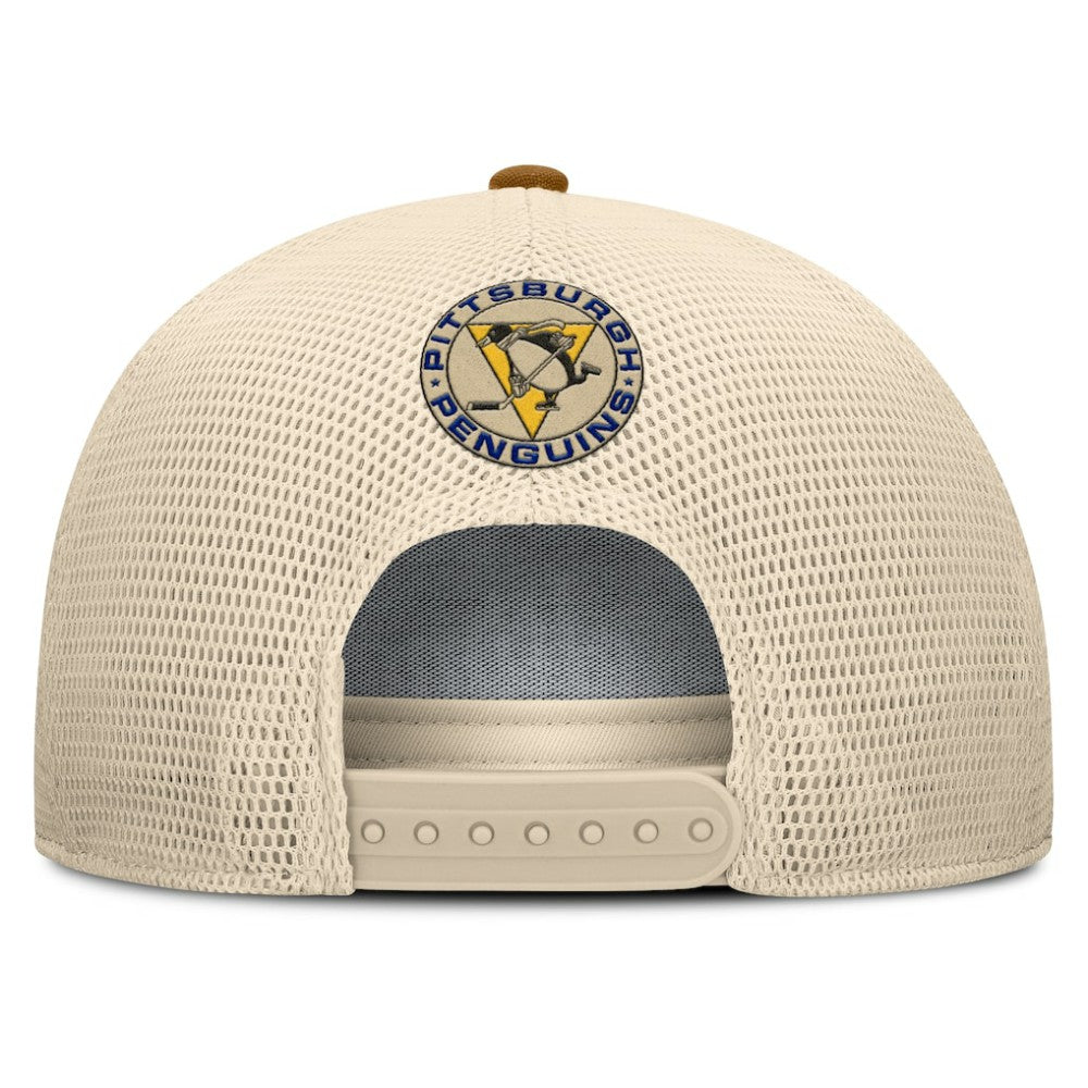 NHL Brown/Cream Pittsburgh Penguins Fanatics Heritage Fetch A-Frame Trucker Adjustable Hat