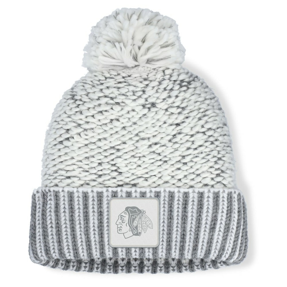 NHL White/Gray Chicago Blackhawks Fanatics Women's Fundamental Mist Cuffed Knit Hat with Pom