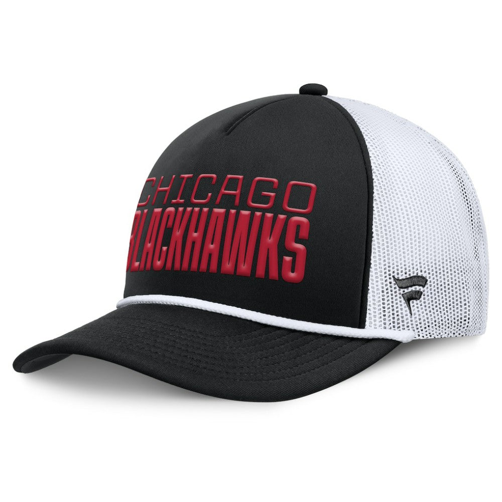 NHL Black/White Chicago Blackhawks Fanatics Heritage Dutch A-Frame Trucker Adjustable Hat