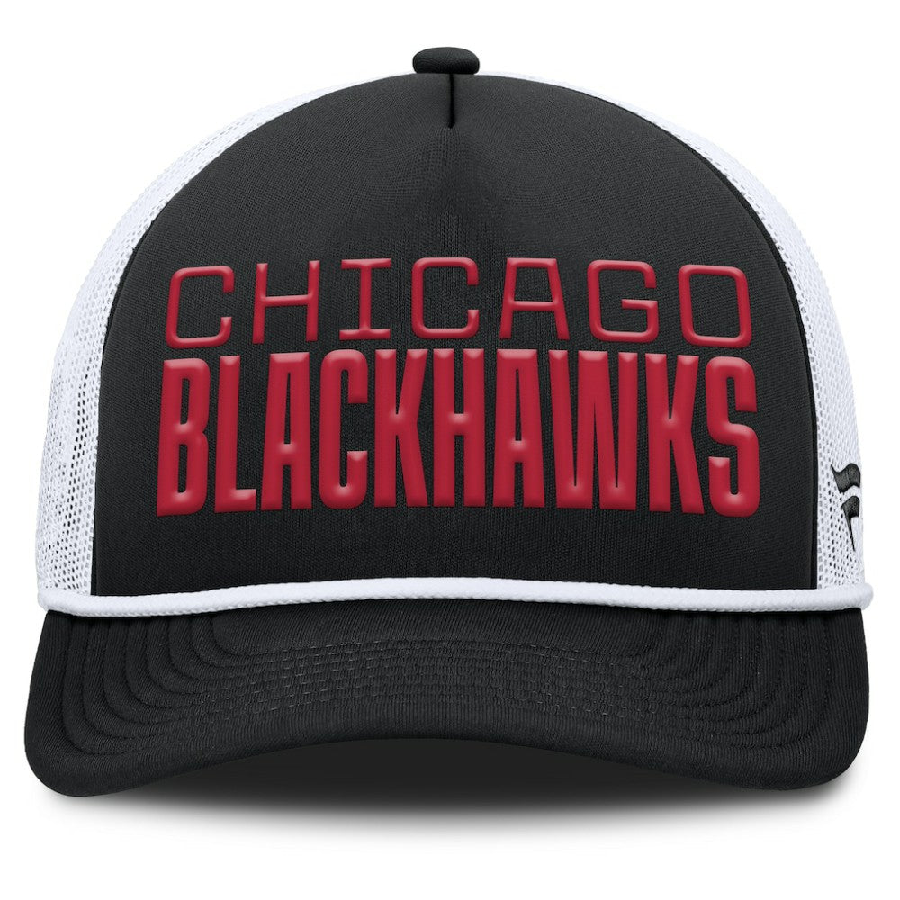 NHL Black/White Chicago Blackhawks Fanatics Heritage Dutch A-Frame Trucker Adjustable Hat