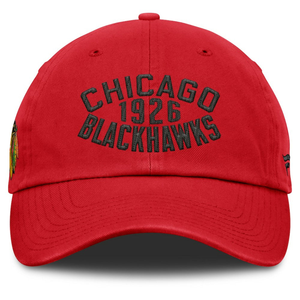NHL Red Chicago Blackhawks Fanatics Fundamentals Archer Adjustable Hat