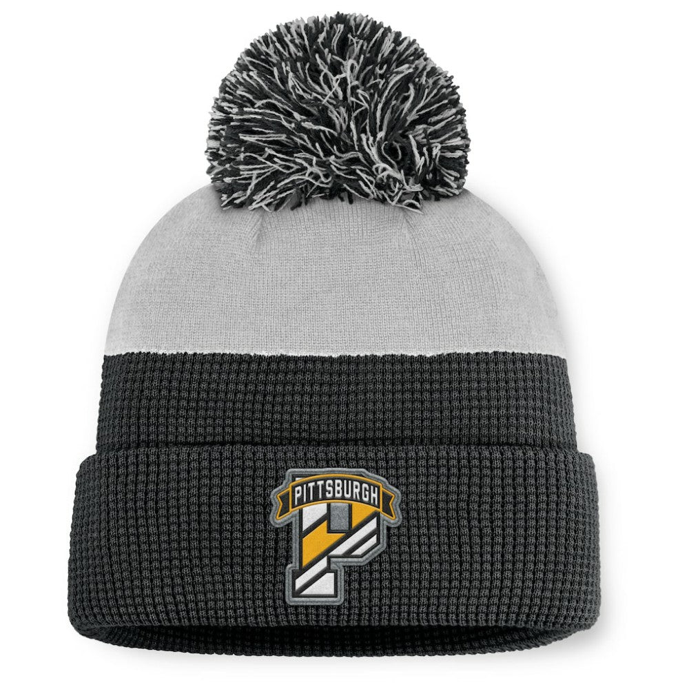 NHL Black/Gray Pittsburgh Penguins Fanatics Authentic Pro Home Ice Cuffed Knit Hat with Pom