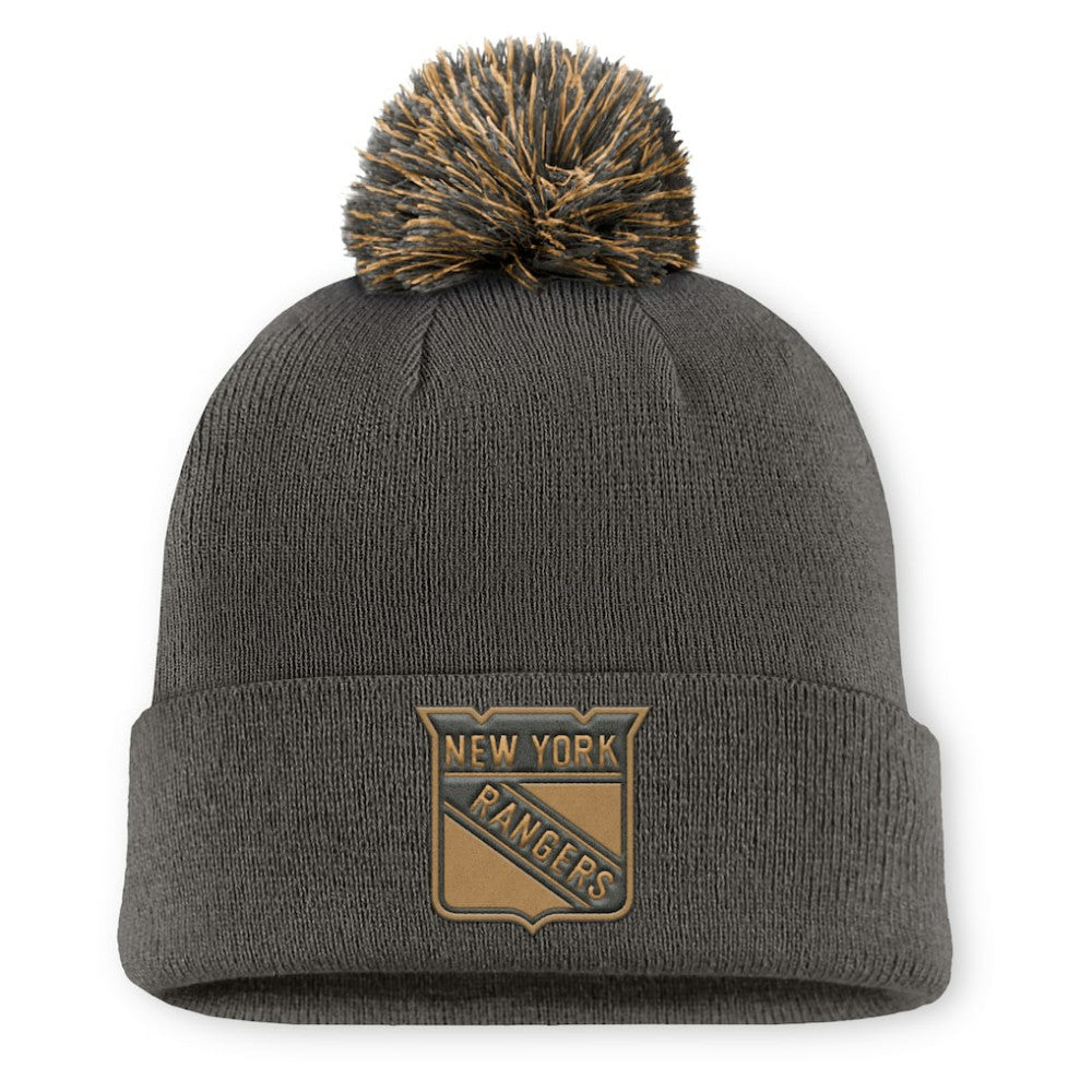 NHL Charcoal New York Rangers Fanatics Authentic Pro Military Appreciation Cuffed Knit Hat with Pom