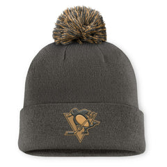 NHL Charcoal Pittsburgh Penguins Fanatics Authentic Pro Military Appreciation Cuffed Knit Hat with Pom