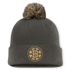 NHL Charcoal Boston Bruins Fanatics Authentic Pro Military Appreciation Cuffed Knit Hat with Pom