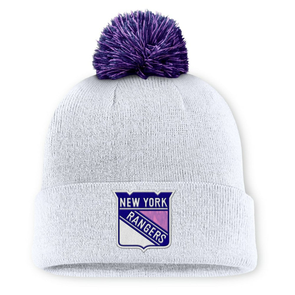 NHL White New York Rangers Fanatics Authentic Pro Hockey Fights Cancer Cuffed Knit Hat with Pom
