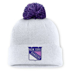 NHL White New York Rangers Fanatics Authentic Pro Hockey Fights Cancer Cuffed Knit Hat with Pom