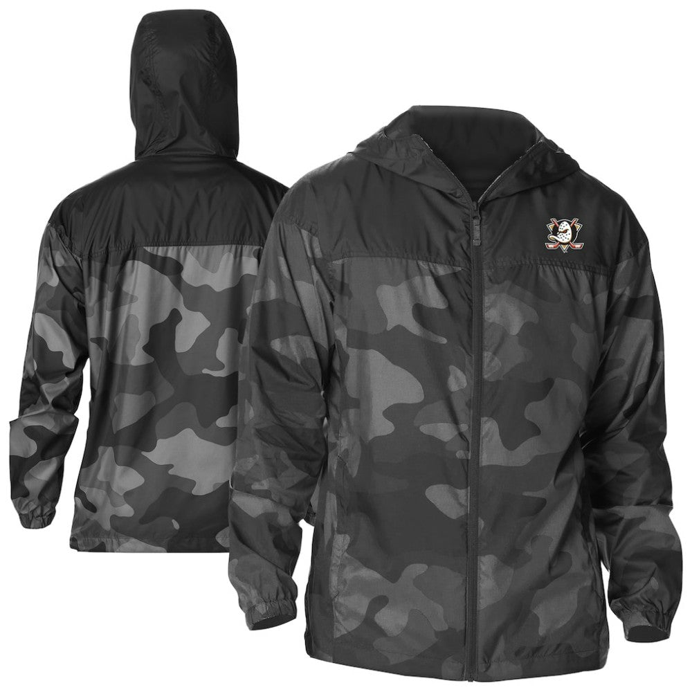NHL Black Anaheim Ducks Columbia Camo Flash Challenger Omni-Shade Full-Zip Hoodie Windbreaker