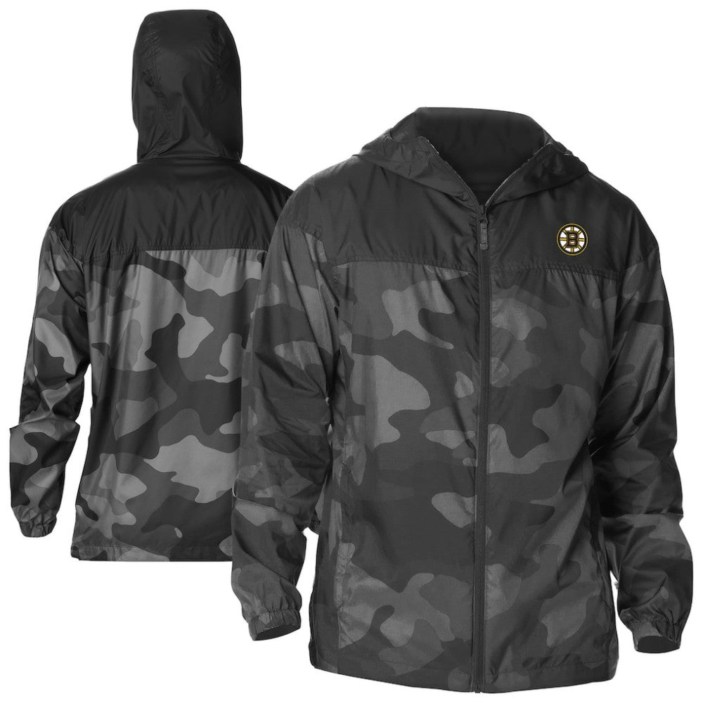 NHL Black Boston Bruins Columbia Camo Flash Challenger Omni-Shade Full-Zip Hoodie Windbreaker