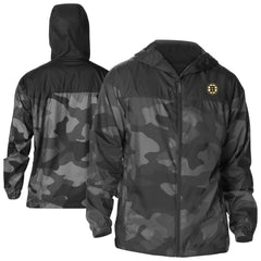 NHL Black Boston Bruins Columbia Camo Flash Challenger Omni-Shade Full-Zip Hoodie Windbreaker
