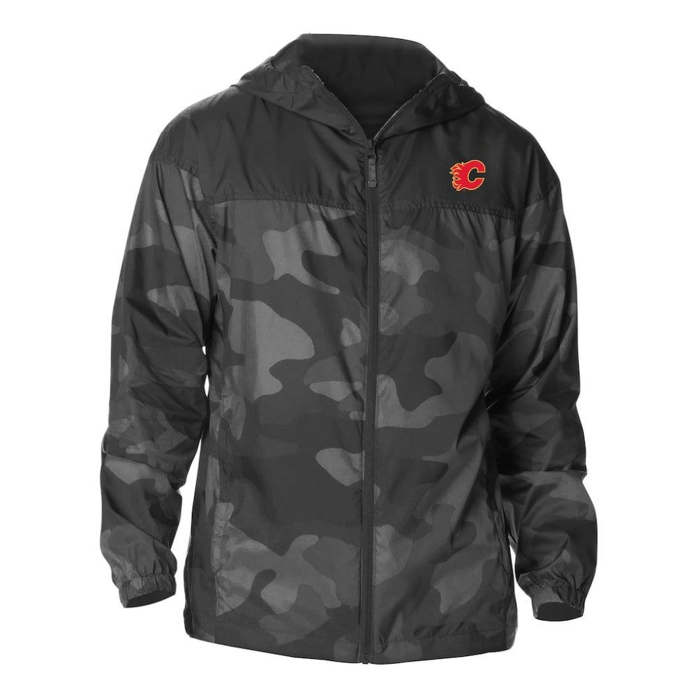 NHL Black Calgary Flames Columbia Camo Flash Challenger Omni-Shade Full-Zip Hoodie Windbreaker