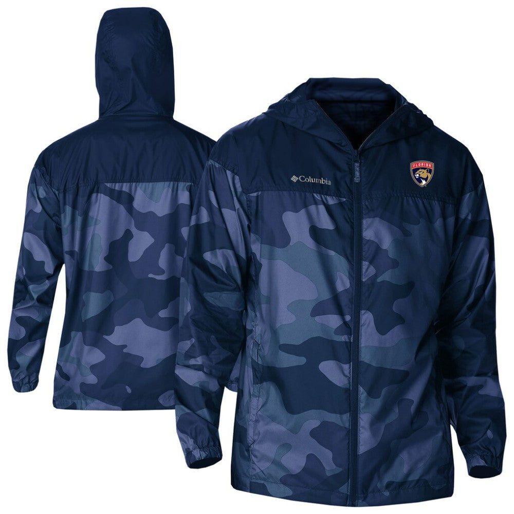 NHL Navy Florida Panthers Columbia Camo Flash Challenger Omni-Shade Full-Zip Hoodie Windbreaker