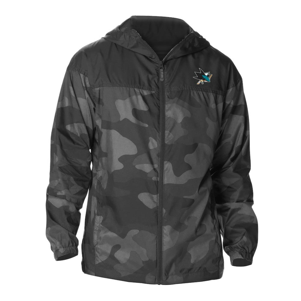 NHL Black San Jose Sharks Columbia Camo Flash Challenger Omni-Shade Full-Zip Hoodie Windbreaker