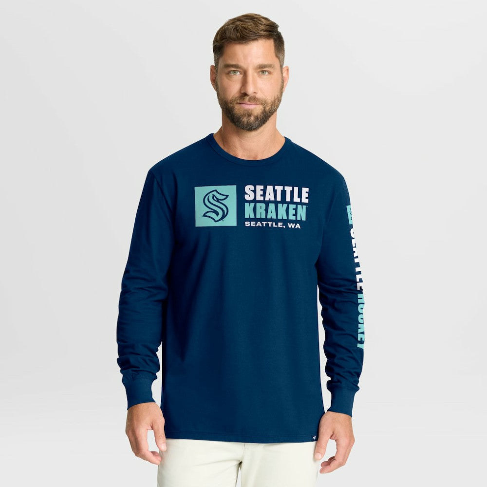 NHL Navy Seattle Kraken Fanatics Goal Crease Legacy Long Sleeve T-Shirt