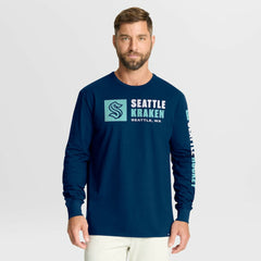 NHL Navy Seattle Kraken Fanatics Goal Crease Legacy Long Sleeve T-Shirt