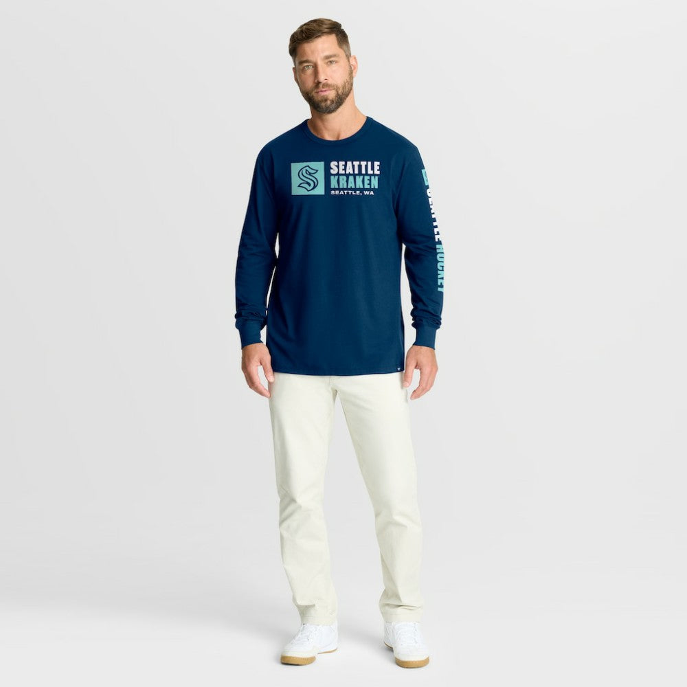 NHL Navy Seattle Kraken Fanatics Goal Crease Legacy Long Sleeve T-Shirt