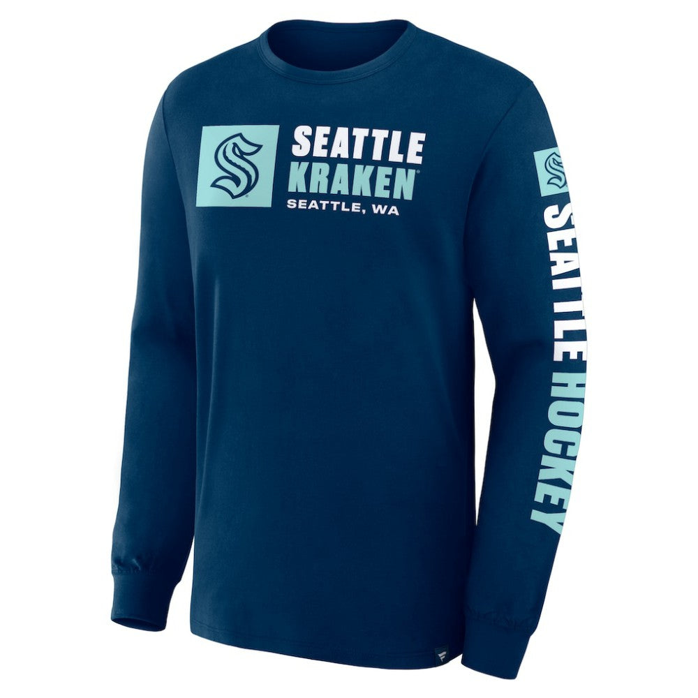 NHL Navy Seattle Kraken Fanatics Goal Crease Legacy Long Sleeve T-Shirt