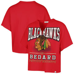 NHL Red Connor Bedard Chicago Blackhawks '47 Women's Elation Name & Number Oversized Notch Neck T-Shirt