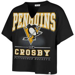 NHL Black Sidney Crosby Pittsburgh Penguins '47 Women's Elation Name & Number Oversized Notch Neck T-Shirt