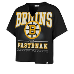 NHL Black David Pastrnak Boston Bruins '47 Women's Elation Name & Number Oversized Notch Neck T-Shirt