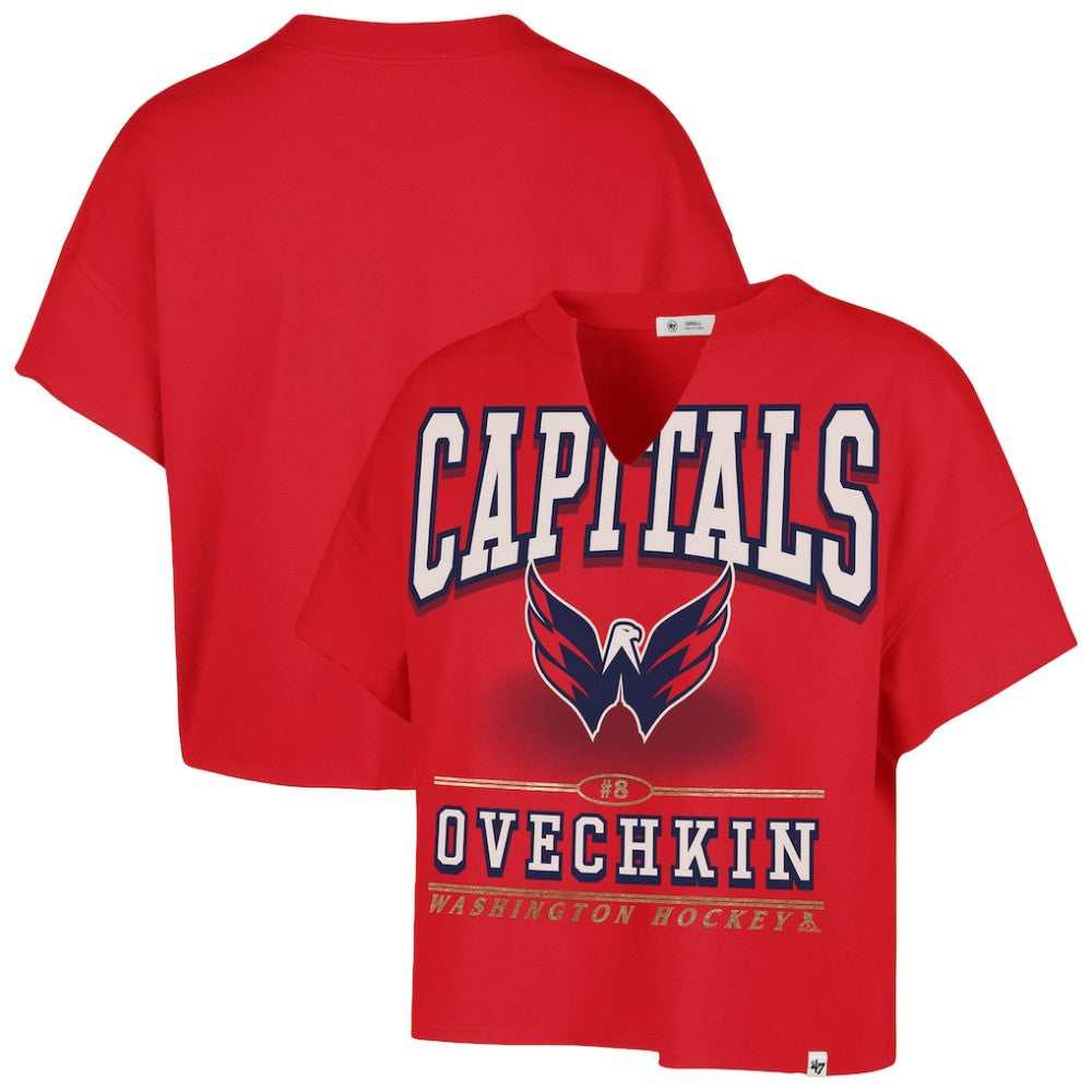 NHL Red Alexander Ovechkin Washington Capitals '47 Women's Elation Name & Number Oversized Notch Neck T-Shirt