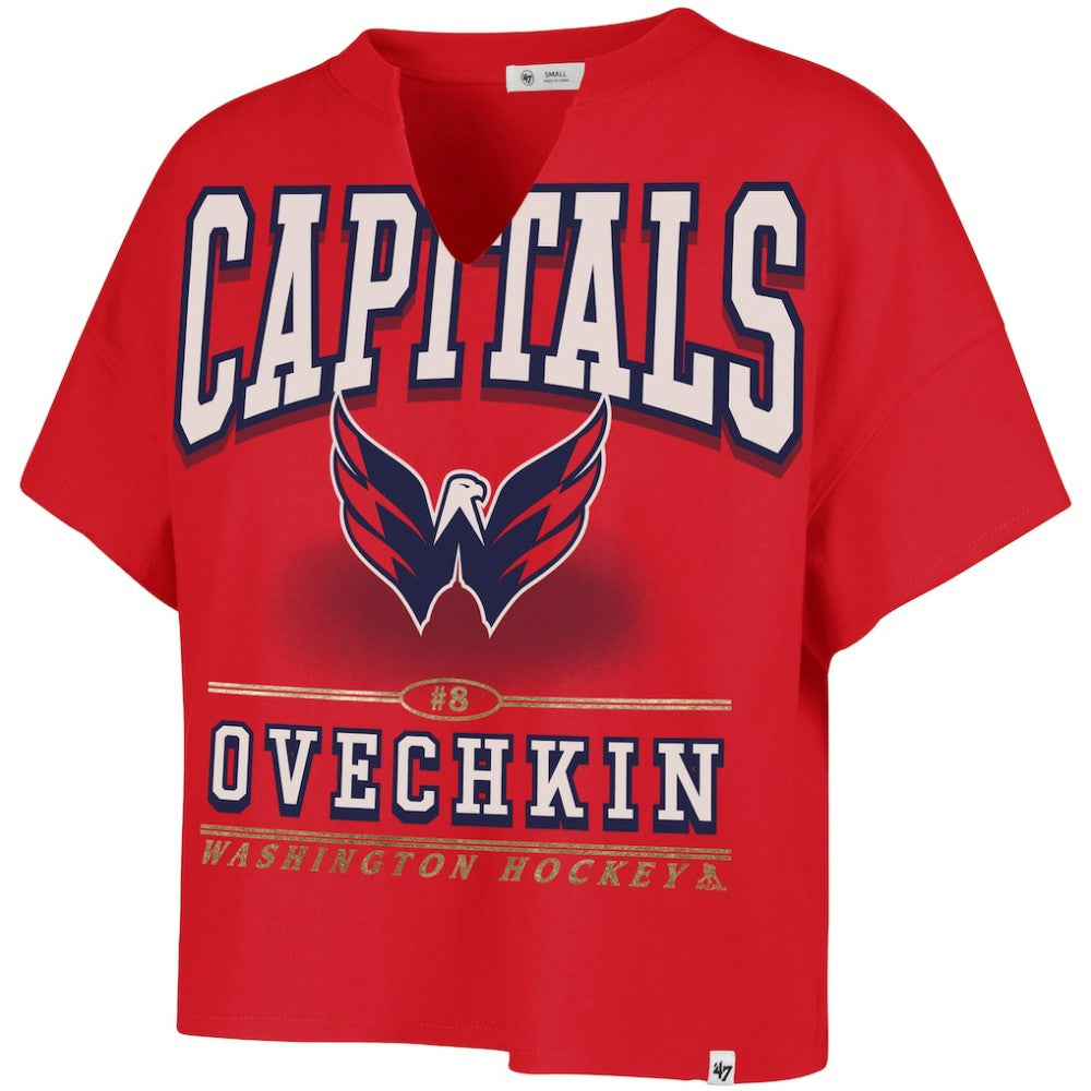 NHL Red Alexander Ovechkin Washington Capitals '47 Women's Elation Name & Number Oversized Notch Neck T-Shirt