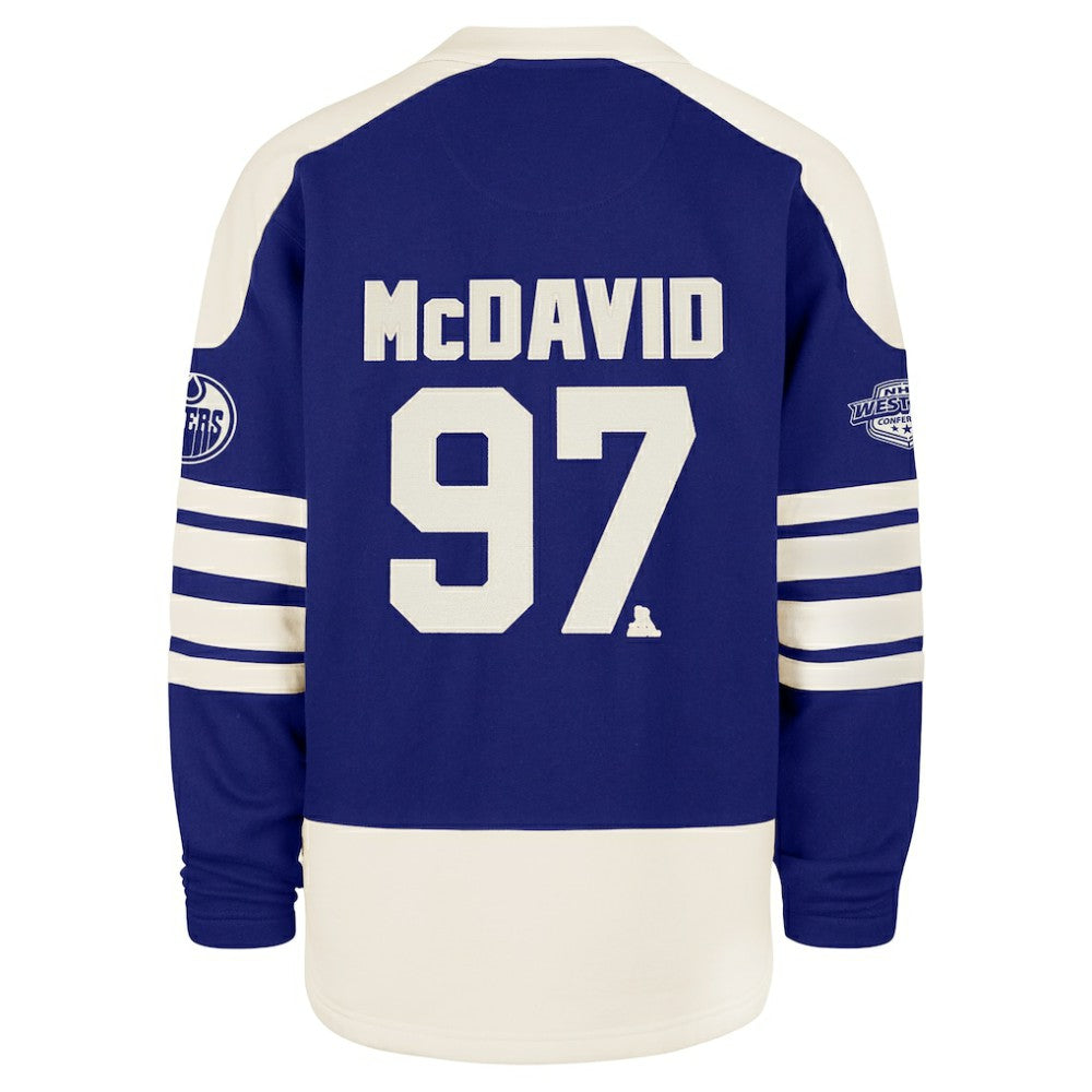 NHL Royal Connor McDavid Edmonton Oilers '47 Player Name & Number Sweep Check Eternal Lacer Sweatshirt