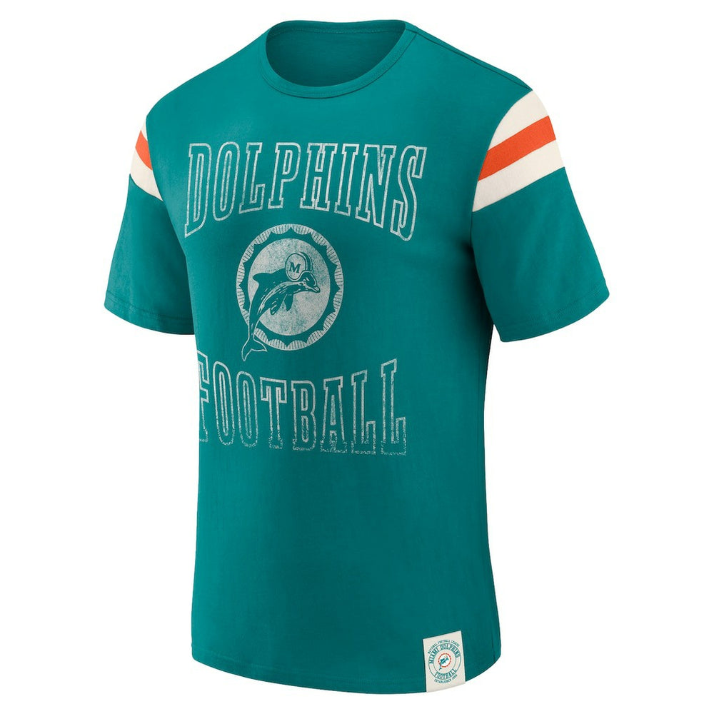 Darius Rucker Collection Distressed Throwback Shoulder Stripe T-Shirt - Miami Dolphins