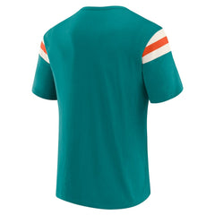Darius Rucker Collection Distressed Throwback Shoulder Stripe T-Shirt - Miami Dolphins