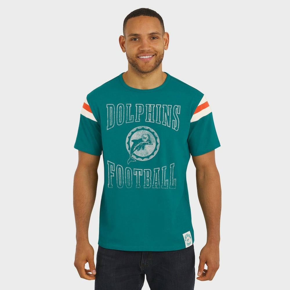 Darius Rucker Collection Distressed Throwback Shoulder Stripe T-Shirt - Miami Dolphins