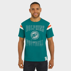 Darius Rucker Collection Distressed Throwback Shoulder Stripe T-Shirt - Miami Dolphins