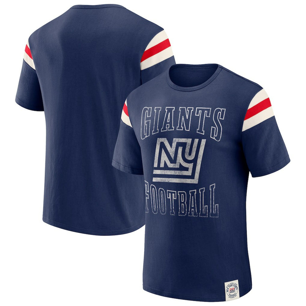 Darius Rucker Collection Distressed Throwback Shoulder Stripe T-Shirt - New York Giants