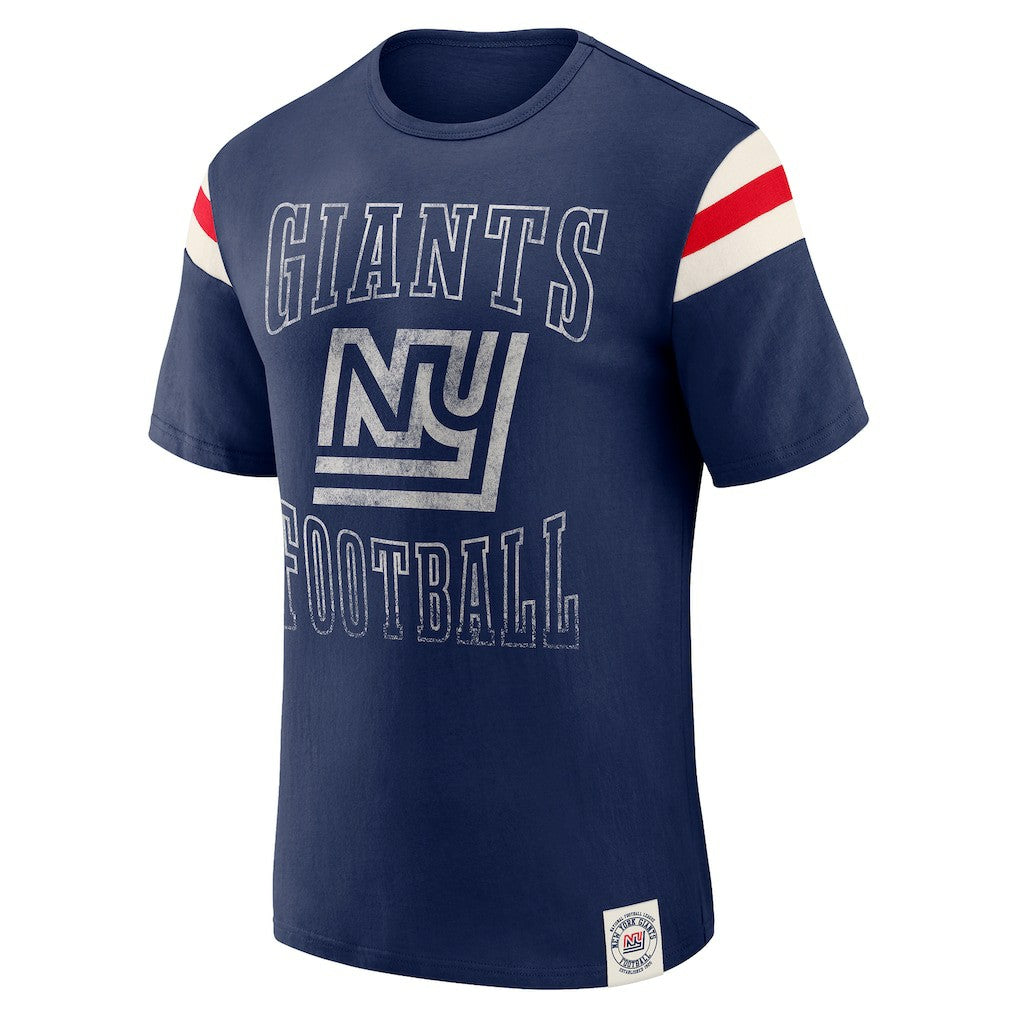 Darius Rucker Collection Distressed Throwback Shoulder Stripe T-Shirt - New York Giants