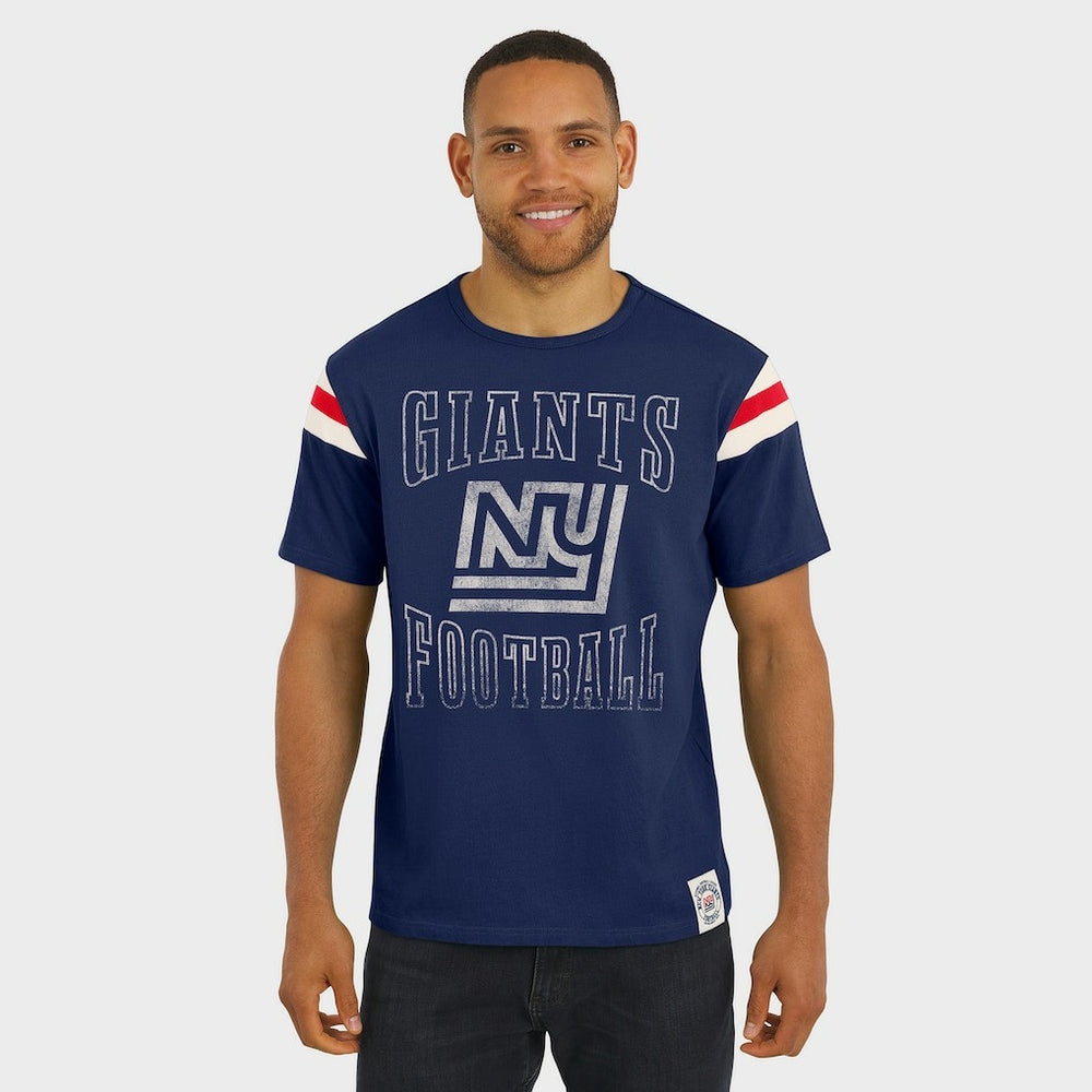 Darius Rucker Collection Distressed Throwback Shoulder Stripe T-Shirt - New York Giants