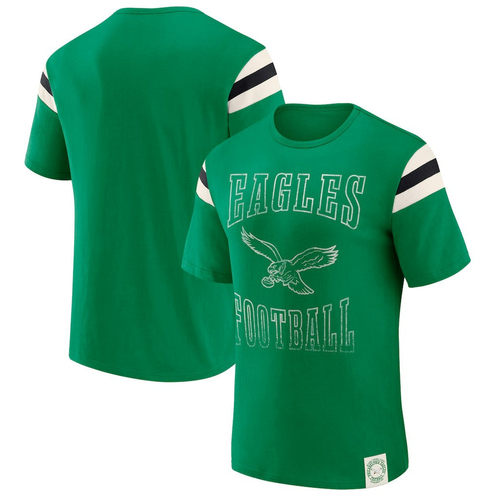 Darius Rucker Collection Distressed Throwback Shoulder Stripe T-Shirt - Philadelphia Eagles