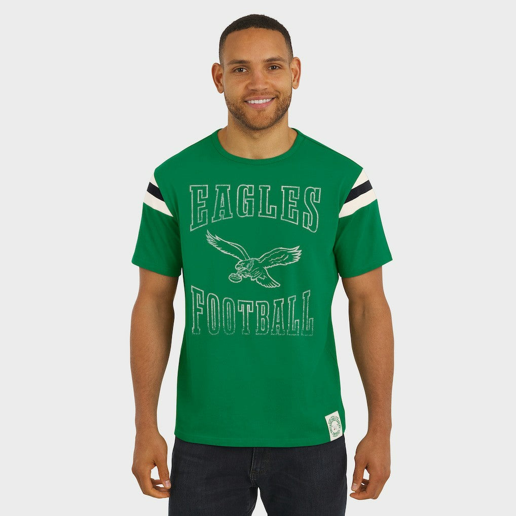 Darius Rucker Collection Distressed Throwback Shoulder Stripe T-Shirt - Philadelphia Eagles