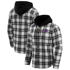NFL x Darius Rucker Collection Plaid Flannel Quilted Full-Snap Hooded Shacket - Buffalo Bills