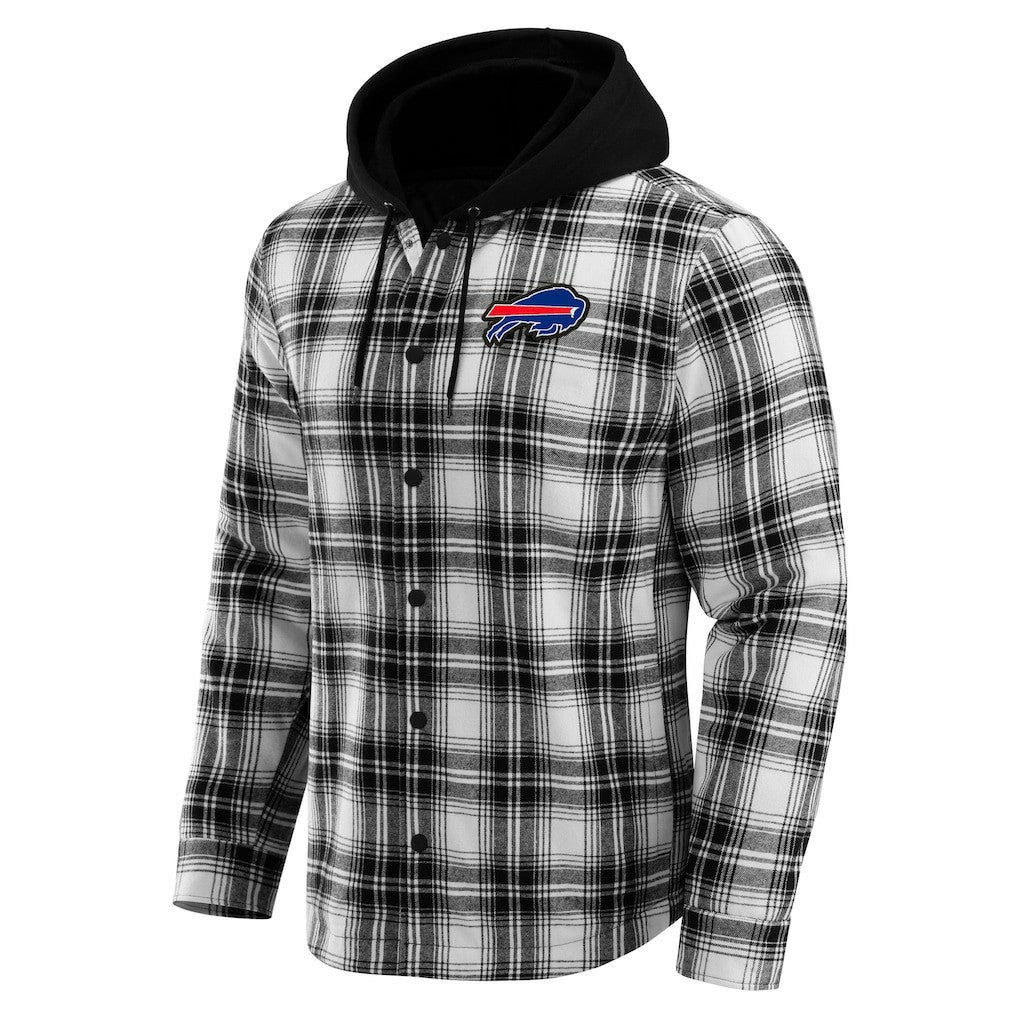 NFL x Darius Rucker Collection Plaid Flannel Quilted Full-Snap Hooded Shacket - Buffalo Bills