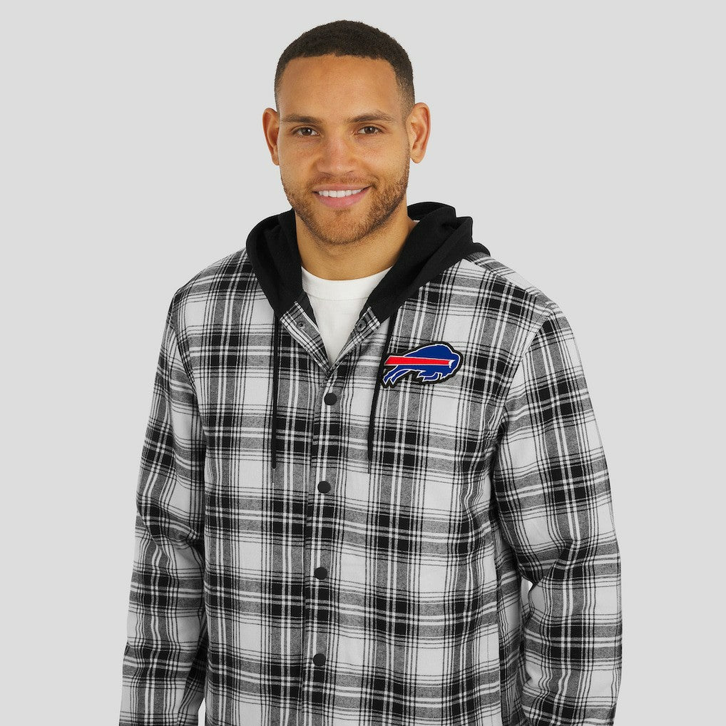 NFL x Darius Rucker Collection Plaid Flannel Quilted Full-Snap Hooded Shacket - Buffalo Bills