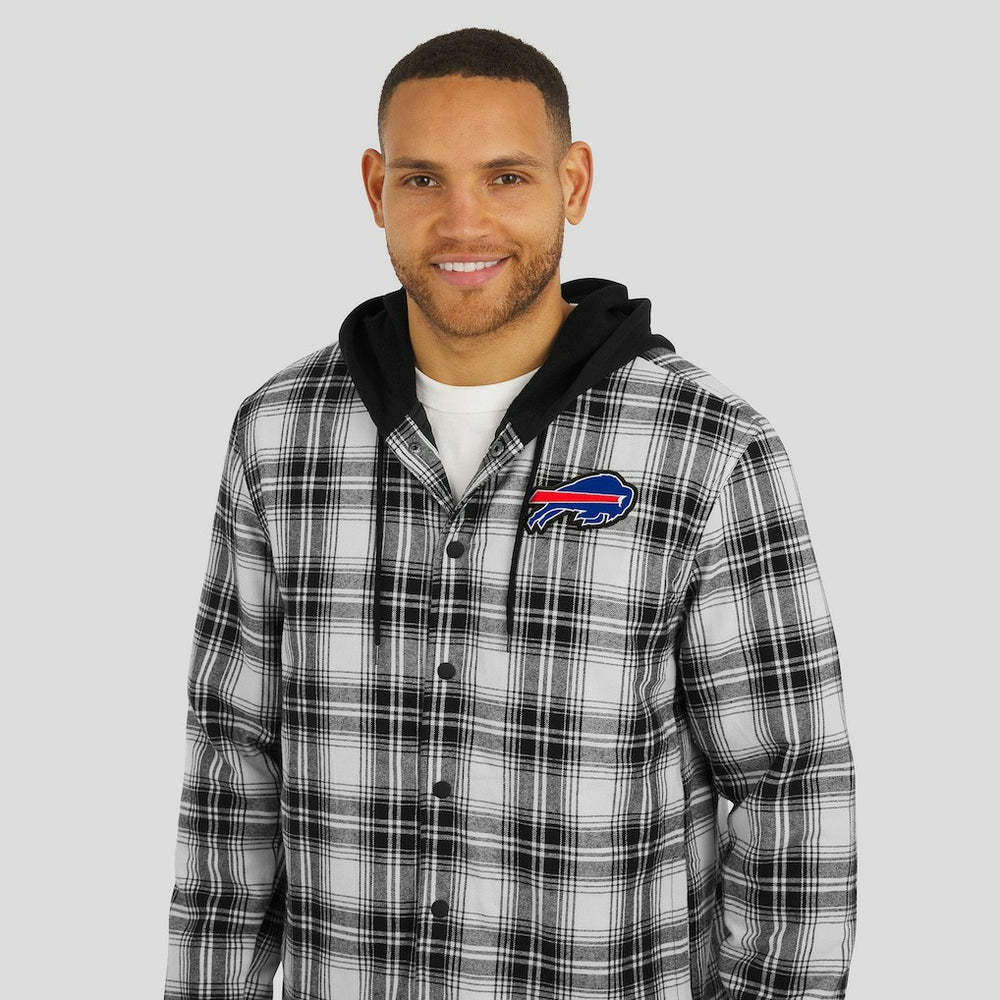 NFL x Darius Rucker Collection Plaid Flannel Quilted Full-Snap Hooded Shacket - Buffalo Bills