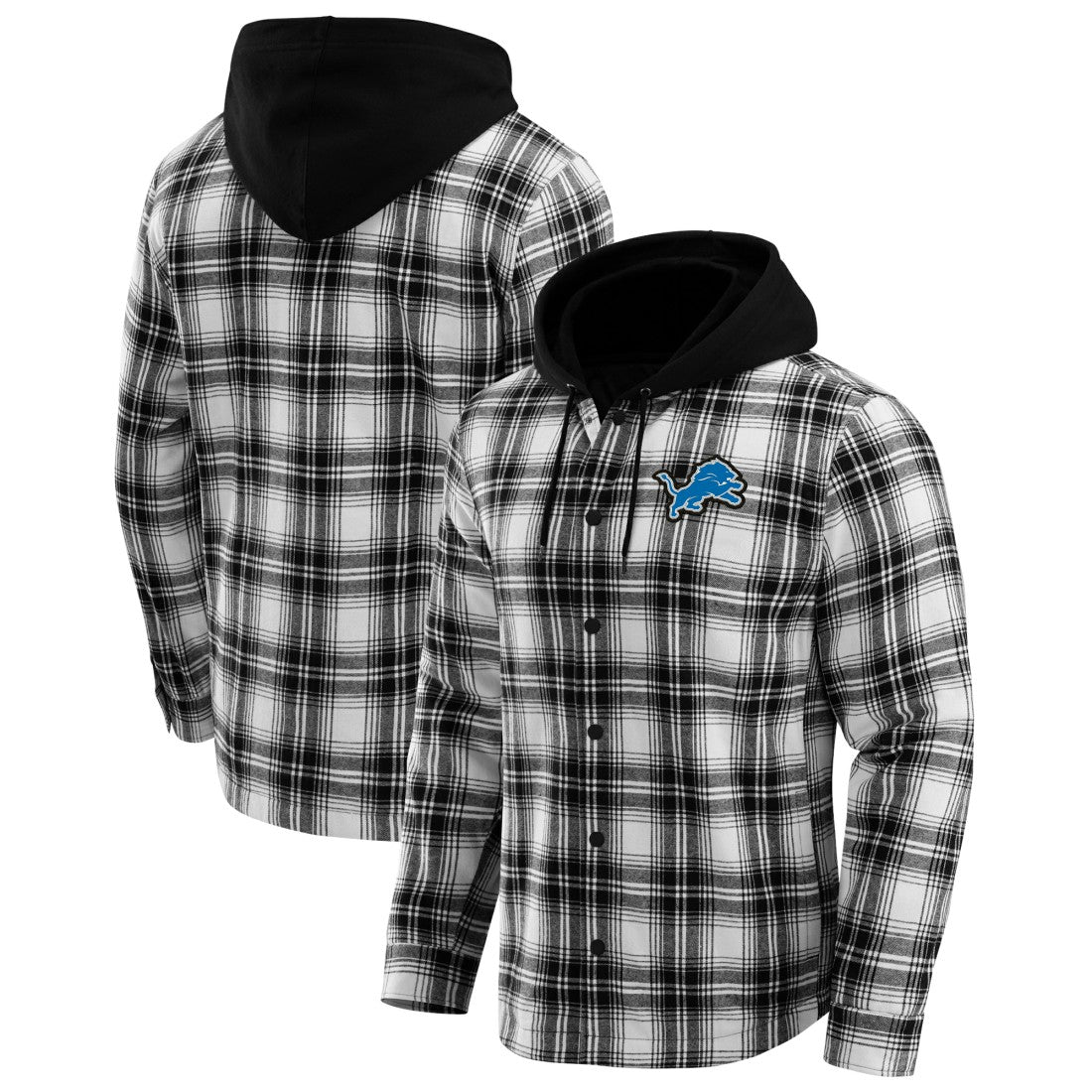 NFL x Darius Rucker Collection Plaid Flannel Quilted Full-Snap Hooded Shacket - Detroit Lions