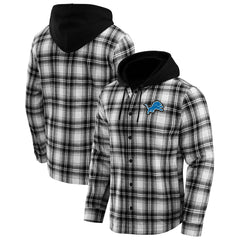 NFL x Darius Rucker Collection Plaid Flannel Quilted Full-Snap Hooded Shacket - Detroit Lions